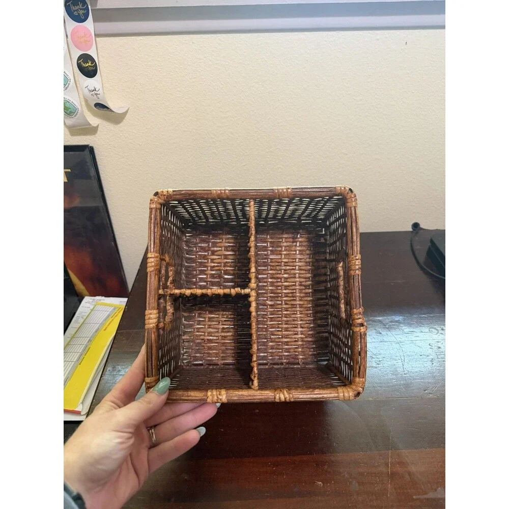 Vintage Wicker 3 Compartment Storage Basket - Multi Use Brown